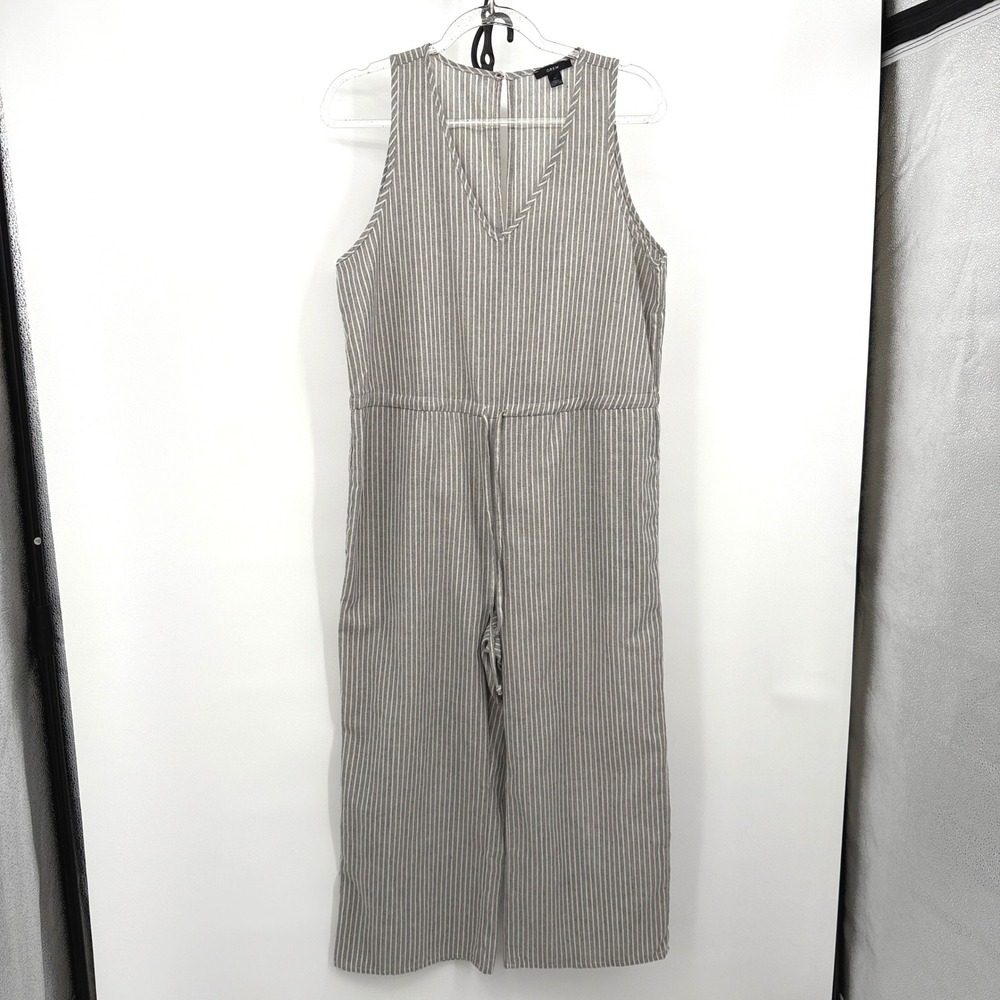 Drew Striped Jumpsuit Drawstring Waist Sleeveless Casual‎ Beige Size M